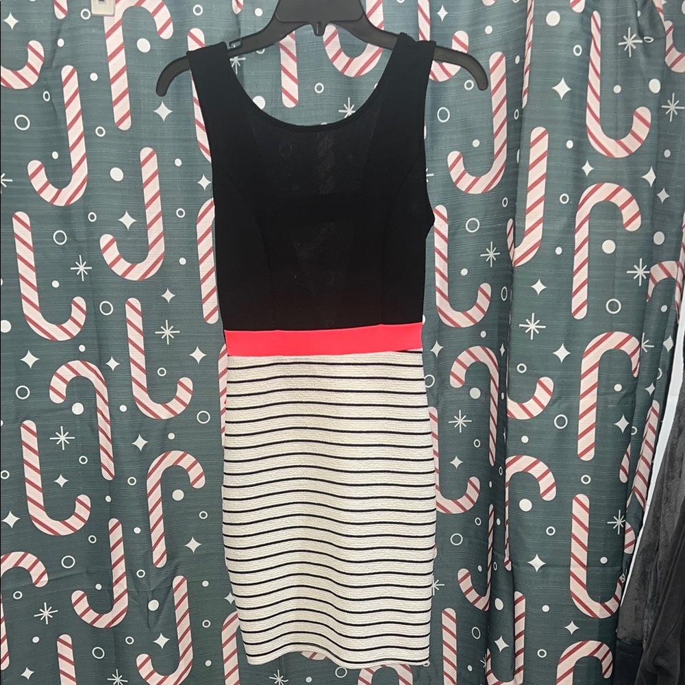 Style Rack Black and White Striped Mini Dress with Pink Band